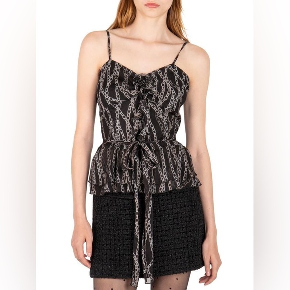 SECRET MISSION Bleeker Mavis Print Silk Top With Silk Rosettes and Silk Hanging - Picture 1 of 4
